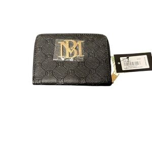 Badgley Mischka Black Bifold Embossed Wallet with Gold Accents NWT